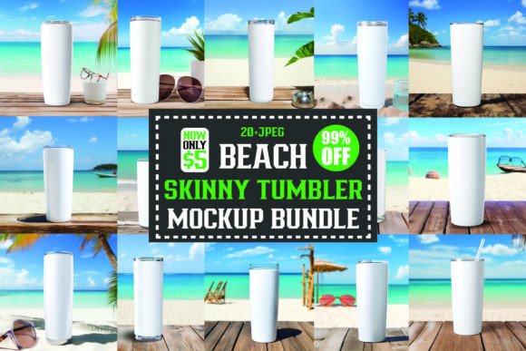 Beach Skinny Tumbler Mockups: Fresh Graphics for Mugs Amp