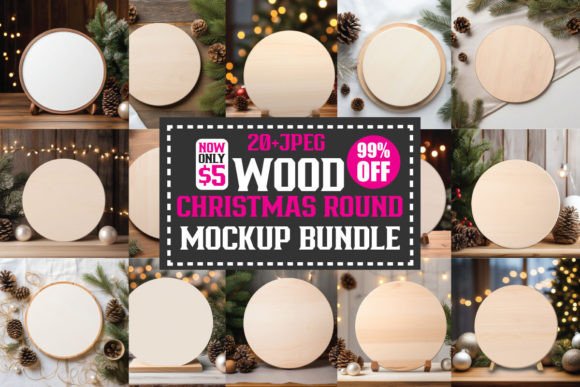 Christmas Free Round Wood Mockups Bundle: Graphics for Christmas Amp