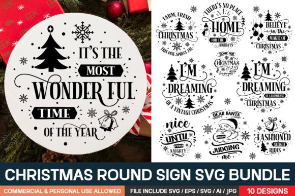 Christmas Round Sign SVG Bundle: Graphics for Crafts