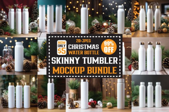Christmas Water Bottle Mockups Bundle: Graphics for Christmas Amp