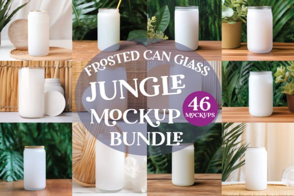 Frosted Can Glass Jungle Mockup: Graphics for Mugs Amp