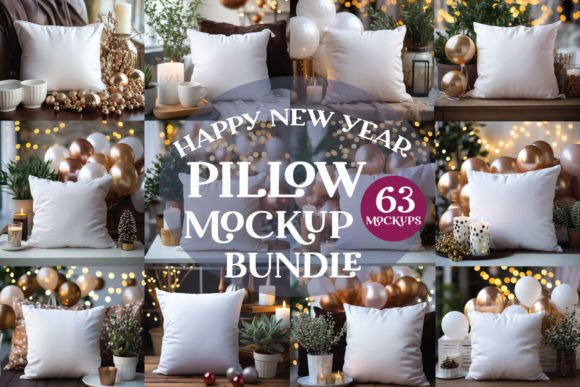 Happy New Year Pillow Mockup Bundle: Graphics for Pillows Amp