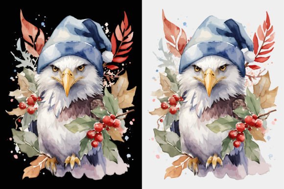 Merry Christmas Watercolor Eagle: Festive Graphics & Print Templates