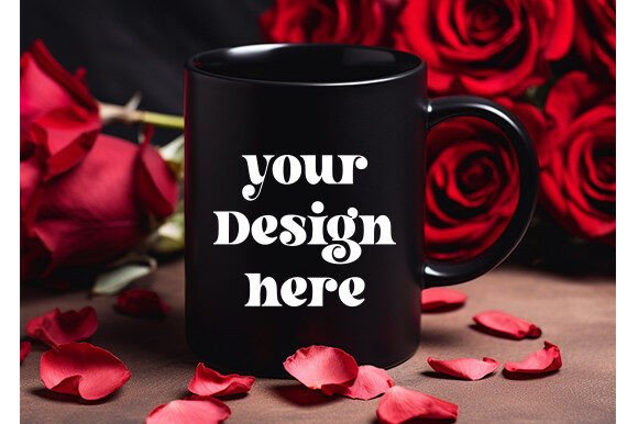 Valentine's Black Mug Mockup: Graphics for Mugs Amp