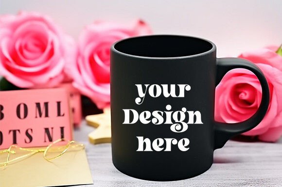 Valentine's Black Mug Mockup: Graphics for Mugs Amp