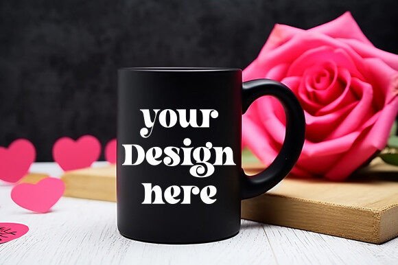 Valentine's Black Mug Mockup: Graphics for Mugs Amp